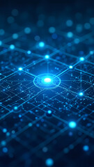 Obraz premium Futuristic Blue Data Network Grid Background with Glowing Digital Pathways and Holographic Nodes