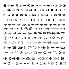 Diverse Collection of Black Arrow Icons for Navigation and UI, Cursor, Arrow vector Illustration.