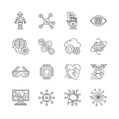 Obraz premium Robotics, Artificial Intelligence, and Technology Line Icons