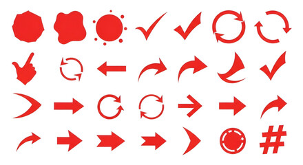Red arrows check marks and shapes vector design elements for graphic design and web design projects use 100