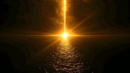 Bright light of the sun illuminates the dark blue night sky with clouds and stars over a nature landscape at sunset