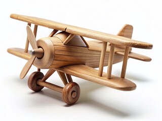 Cute Wooden Toy Airplane on White Background - Perfect for Kids' Crafts & Educational Resources