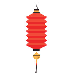 Traditional Chinese Red Paper Lantern with Black and Yellow Accents Hanging with Tassel Detail on Transparent Background for Festive Celebrations