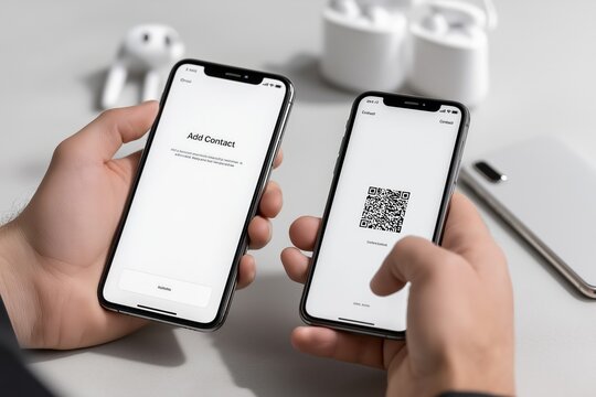 Adding contact via qr code on smartphone screen display