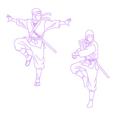 Line art illustration of a ninja