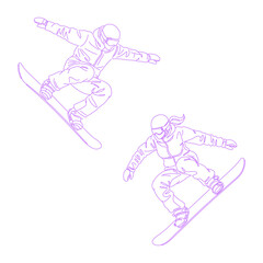 Line art illustration of person snowboarding