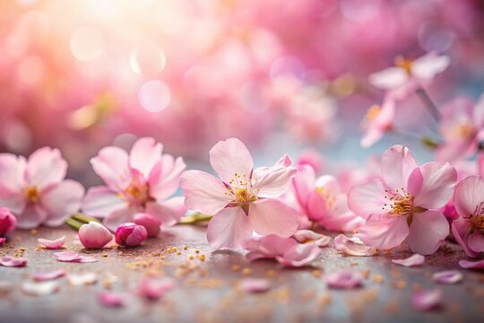 Delicate Pink Sakura Petals on Festive Japanese Background - Stock Photo
