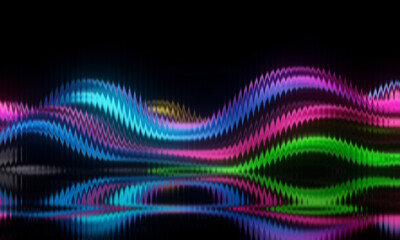 Abstract colorful waves background with neon glow and reflection for design and wallpaper use