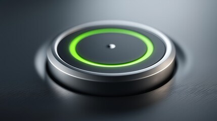 Close-up of metallic button with green led light