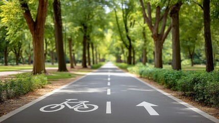 Scenic tree-lined bike path in verdant park setting