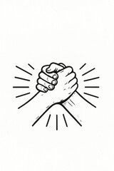 Obraz premium Black and white line art of two clasped hands shaking symbolizing friendship teamwork unity and partnership concept