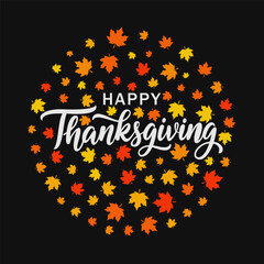 Happy Thanksgiving Banner with Autumn Leaves