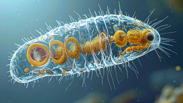 Micrograph of a single Paramecium organism in a freshwater environment.