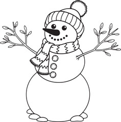 snowman with a scarf on transparent background