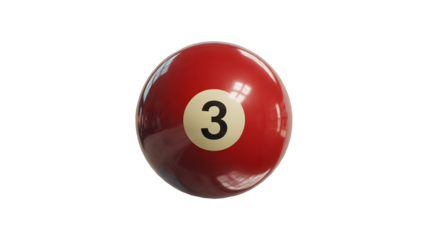 Striking red billiard ball number three poised for the perfect shot, capturing competitive spirit and game strategy