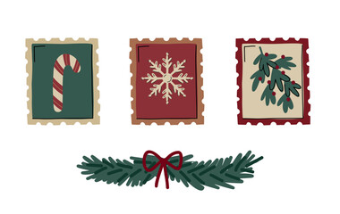 Cute Christmas illustration with xmas decor elements. Hand-drawn holiday vector illustration. Happy New Year's design elements.