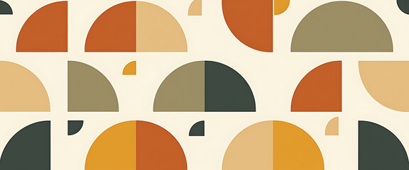 Retro abstract pattern with semicircles and rounded rectangles