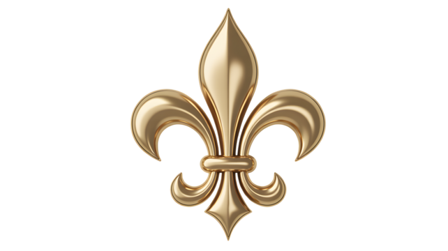 Stunning polished gold fleur de lis emblem symbol representing royalty, heritage, and elegance for premium branding and design projects.