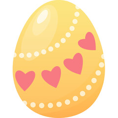 A Vibrant Yellow Easter Egg Adorned with Pink Hearts and a Dotted Border on a Clean Transparent Background symbolizing Spring and Celebration