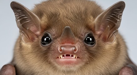 Obraz premium Close-up portrait of a furry bat with distinctive ears and sharp teeth
