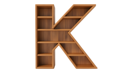 Stylish wooden bookshelf shaped like the letter K, perfect for modern home decor, office organization, or creative display solutions.