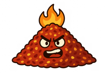 Angry volcano monster character mascot vector illustration with fire and lava effect, transparent background