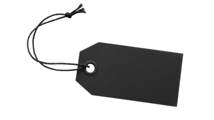 Elegant blank black tag with rustic twine string perfect for branding, pricing, or personalized gift embellishments