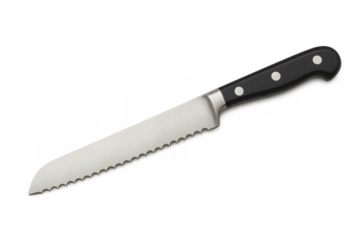 Bread knife with serrated blade on transparent background