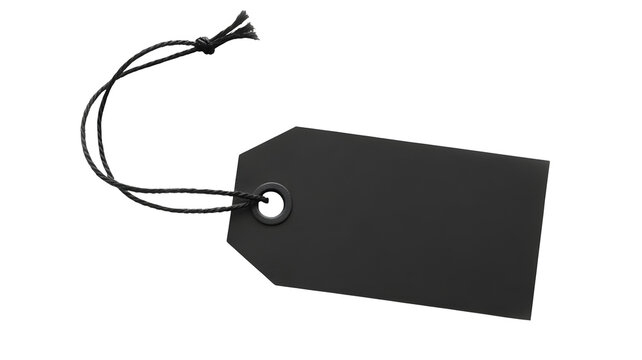 Elegant blank black tag with rustic twine string perfect for branding, pricing, or personalized gift embellishments
