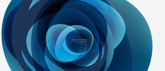 Abstract blue layers create dynamic tunnel effect. Gradient shades suggest depth, modern design element. Minimalist aesthetic.