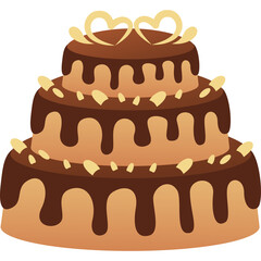 Three Tier Chocolate Cake with Drizzle and Heart Topper Isolated on White Background Perfect for Celebrations