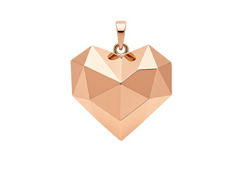 Isolated modern rose gold heart pendant with geometric faceted texture, jewelry item