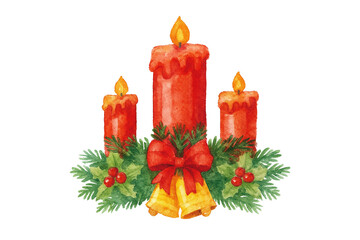 Watercolor Red Christmas Candle Arrangement