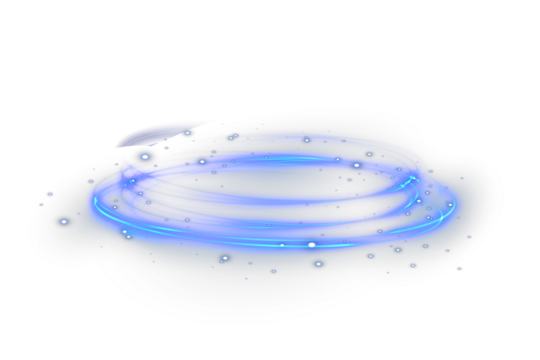 Bright glowing blue neon ring with sparkling swirl trail and luminous dots. Futuristic round frame for sci-fi, laser, and energy concept vector illustrations. - Powered by Adobe