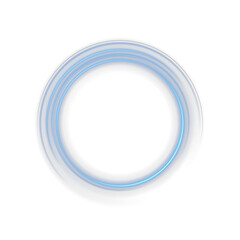 Abstract glowing blue swirl forming neon circular frame. Futuristic bright LED and laser light effect perfect for sci-fi design and technology visuals.