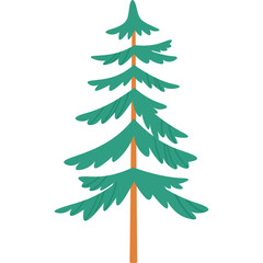 Stylized Evergreen Tree Illustration with Teal Green Foliage and Brown Trunk Against a Transparent Background