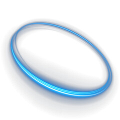 Obraz premium Abstract glowing blue neon swirl creating circular frame with magic spark. Futuristic bright LED light effect for modern technology banners and sci-fi vector backgrounds.