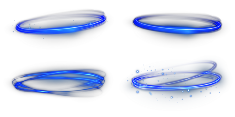 Blue neon glowing ring with light swirl and shiny sparkle effect. Futuristic circular frame for technology, laser, LED, or sci-fi banner designs with brilliant luminous illumination.