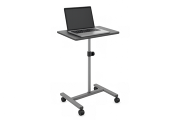 Laptop workstation on adjustable rolling stand with transparent background