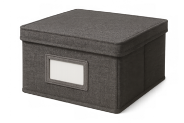 Fabric storage box with label tag on transparent background