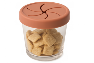 Toddler snack container spill-proof storing cereal on transparent background