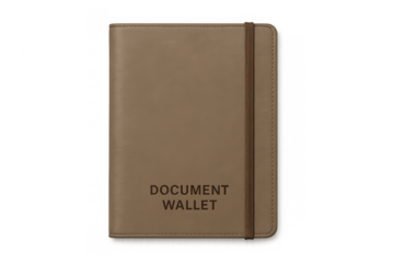 Brown leather document wallet with elastic strap