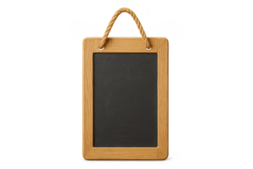 Blank chalkboard with wooden frame and rope hanging