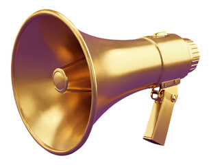 Golden Megaphone with Glossy Finish, Transparent Background, 3D Realism Design Element