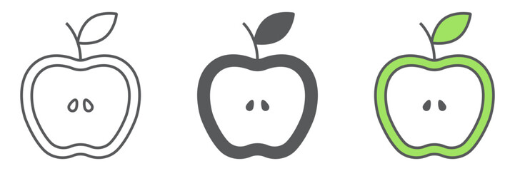Half apple icon, food and fruit, fresh apple sign, vector graphics, a linear pattern on a white background. editable stroke