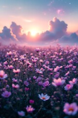 Fototapeta premium Cosmic Flower Field Nebula Sky, Floral Design
