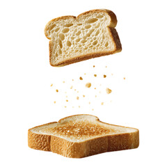 Golden Toast Slices with Crumbs, 3D Realism on Transparent Background, Digital Media Asset