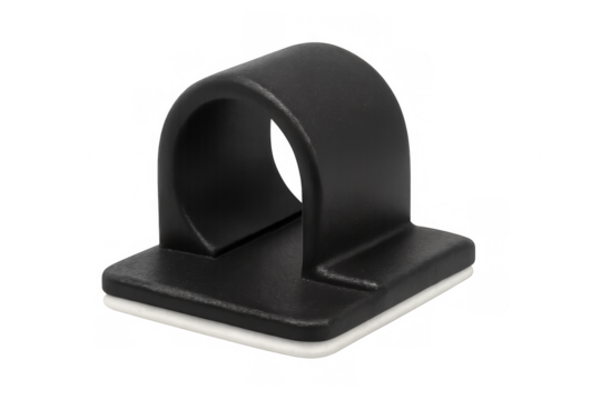 Black adhesive cable clip organizing electrical wires