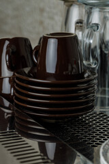 Aesthetics and elements of a coffee machine in a cozy cafe