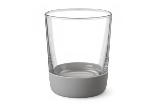 Empty clear drinking glass with modern grey base
